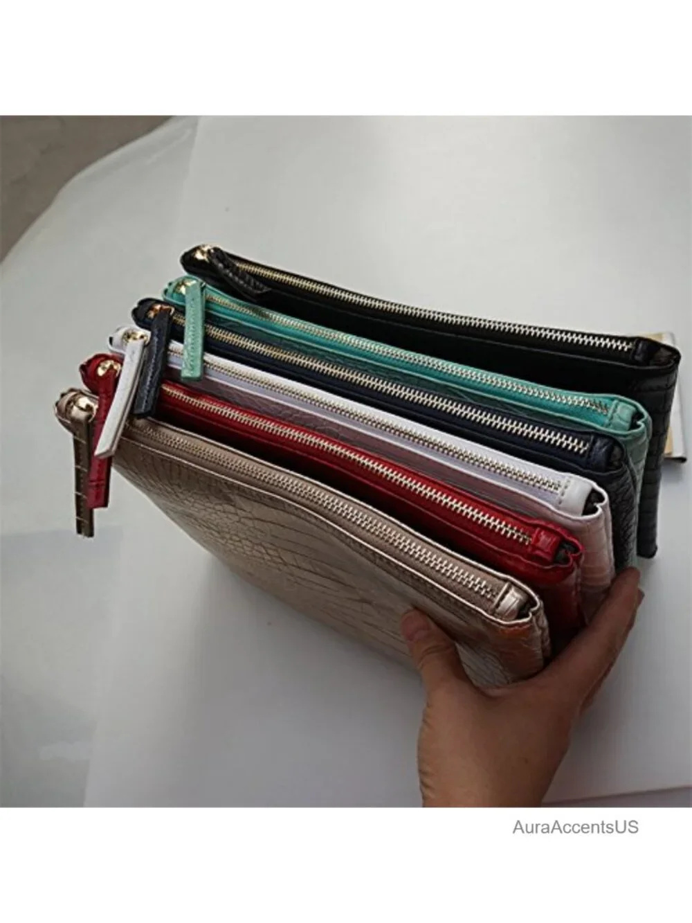 PU Leather Envelope Clutch Bag with Zipper Pocket, Oversize Evening Handbag